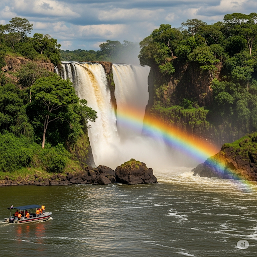 Powerful Murchison Falls cascading through a narrow gorge.